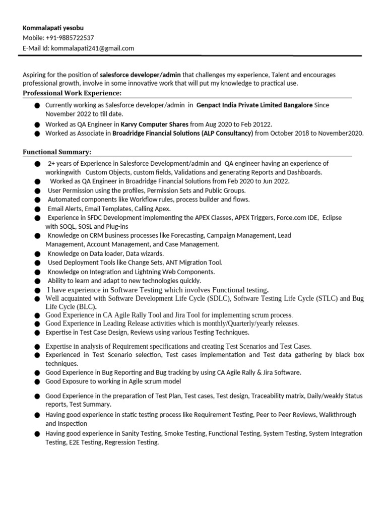 Salesforce Developer/Admin Resume | PDF | Software Testing | Agile ...