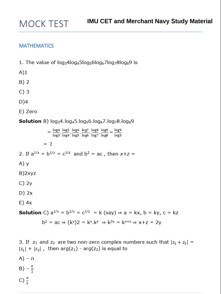 IMU CET Mathematics Mock Test | PDF | Triangle | Mean