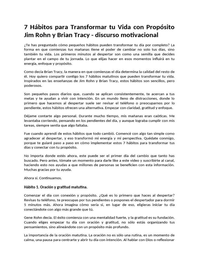 7 Hábitos Matutinos para Transformar Tu Vida | PDF | Gratitud | Mente