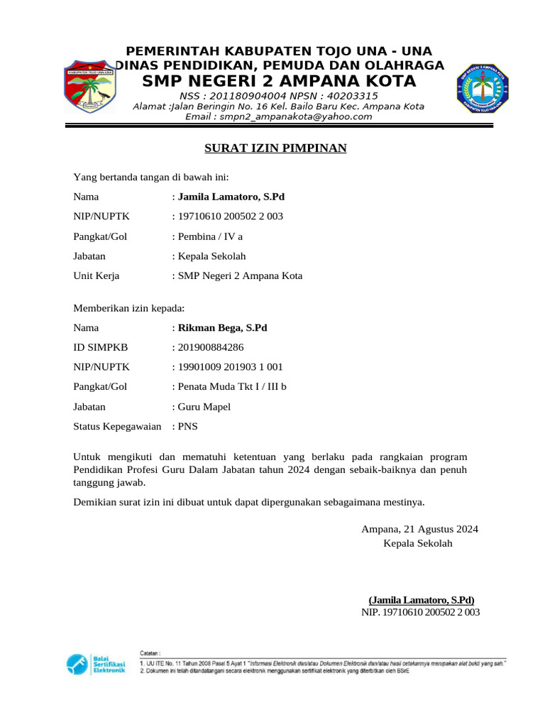 Surat Izin Pendidikan Profesi Guru 2024 | PDF