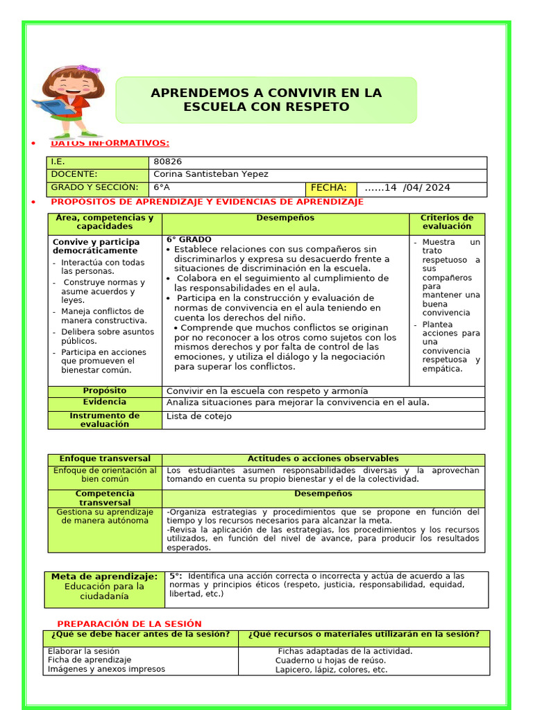 Convivencia Escolar: Respeto y Empatía | PDF | Evaluación | Aprendizaje