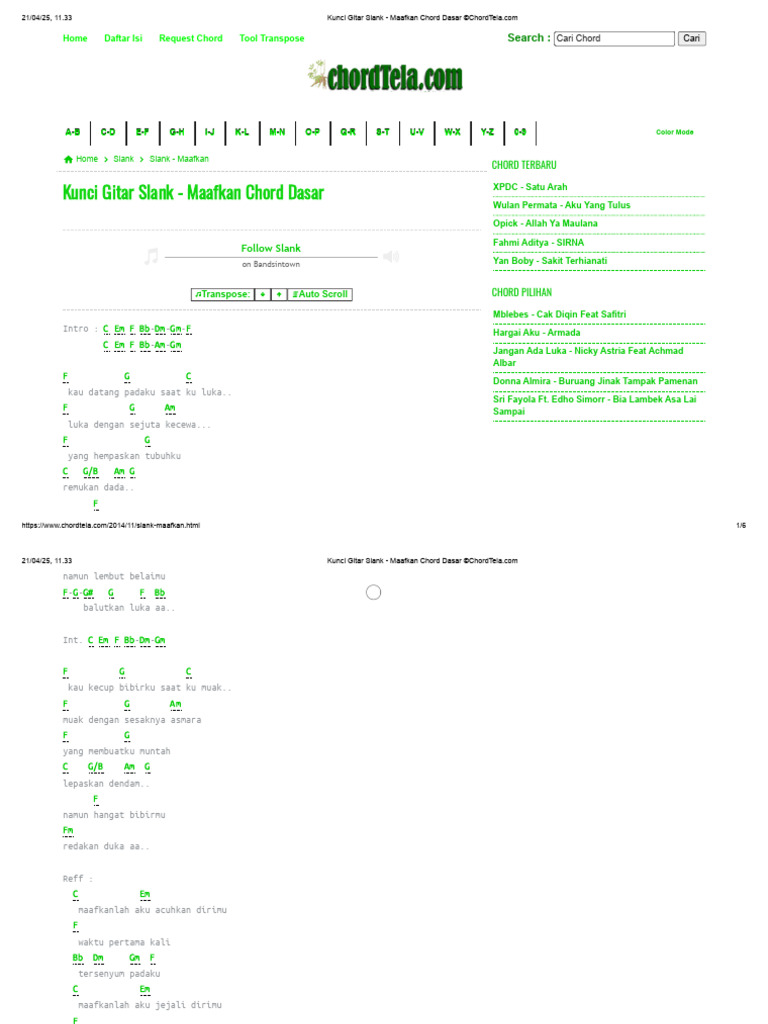 Kunci Gitar Slank - Maafkan Chord Dasar © | PDF
