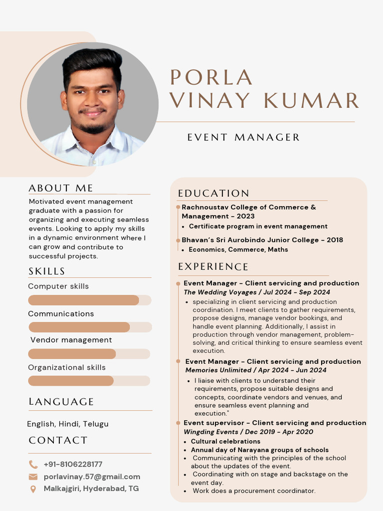 Porla Vinay Kumar CV | PDF | Business