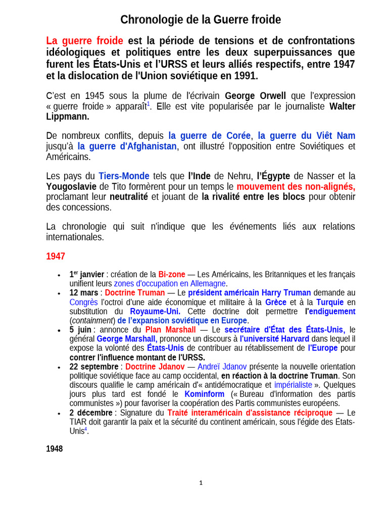 Chronologie de la Guerre froide | PDF | Communisme | Guerre froide