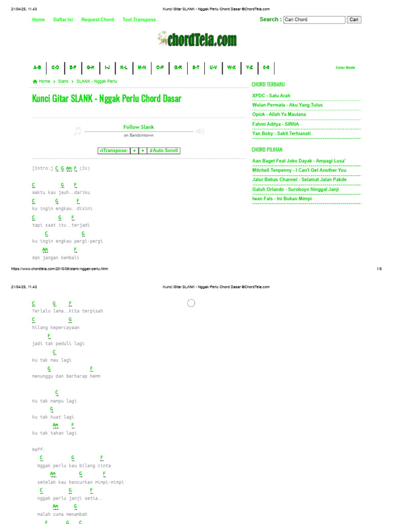 Kunci Gitar SLANK - Nggak Perlu Chord Dasar © | PDF
