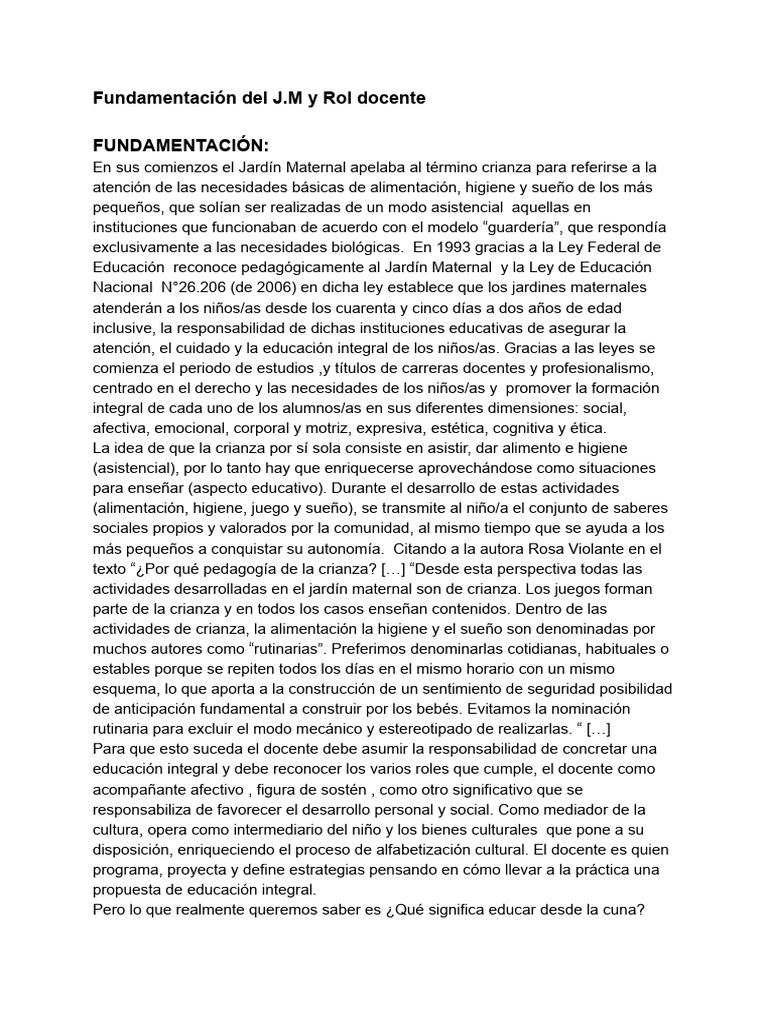 Rol docente en el Jardín Maternal | PDF | Educación de la primera ...