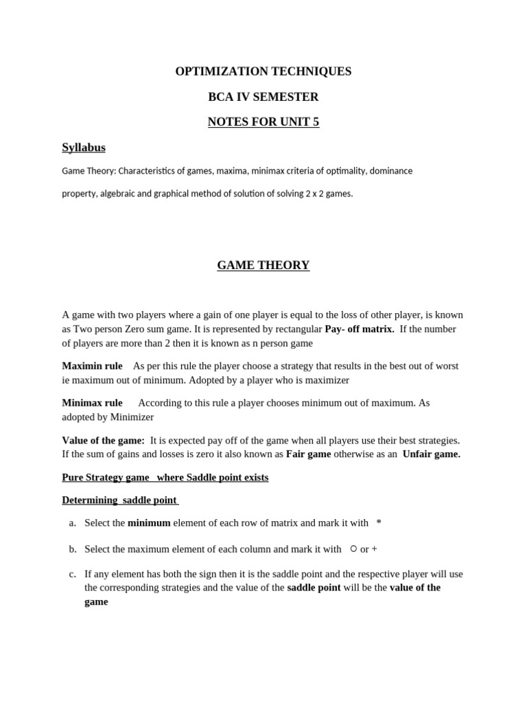 Game Theory Optimization Techniques | PDF | Matrix (Mathematics) | Algebra