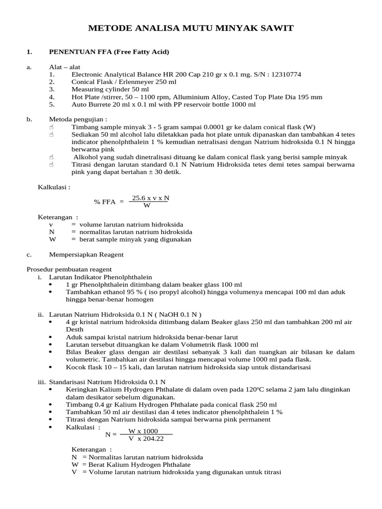 Metode Analisis FFA Minyak Sawit | PDF
