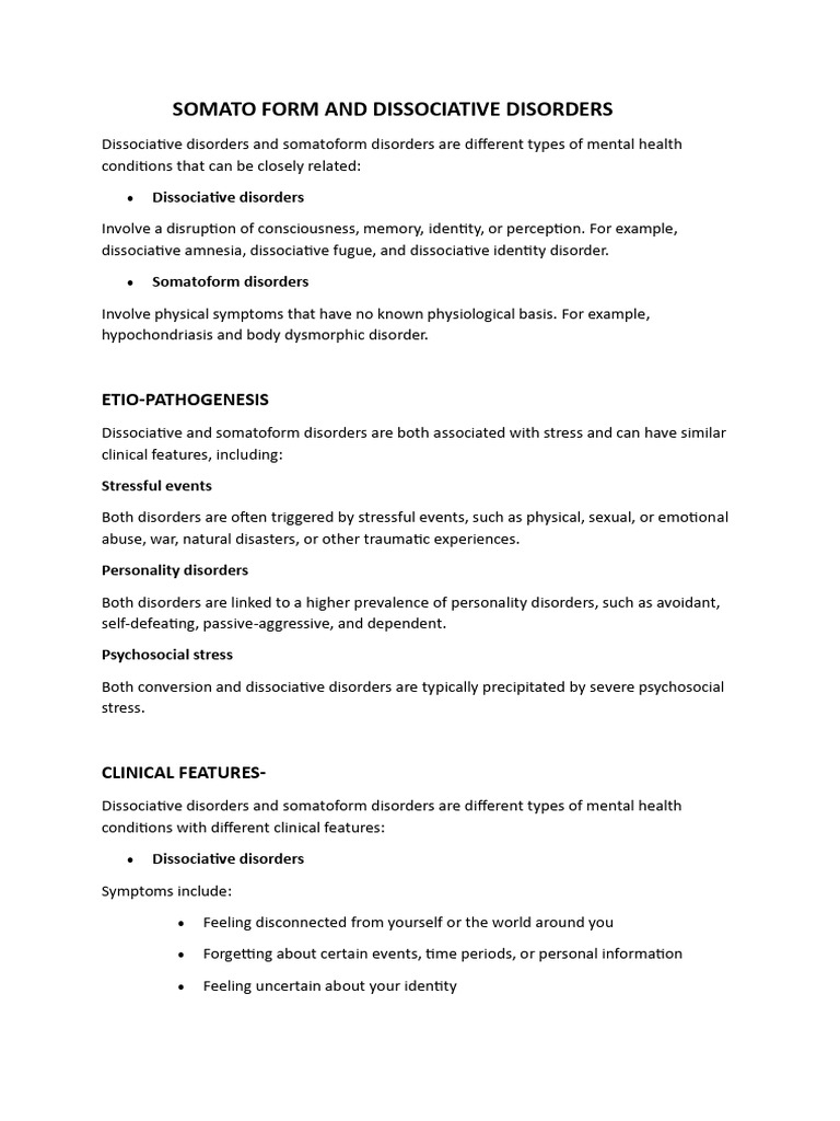 Understanding Dissociative & Somatoform Disorders | PDF | Dissociation ...