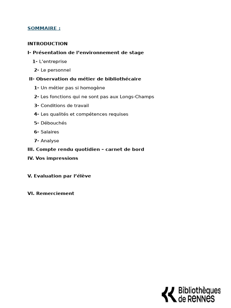 Bibliographie d'un Rapport de Stage | PDF | Bibliothécaire | Bibliothèques