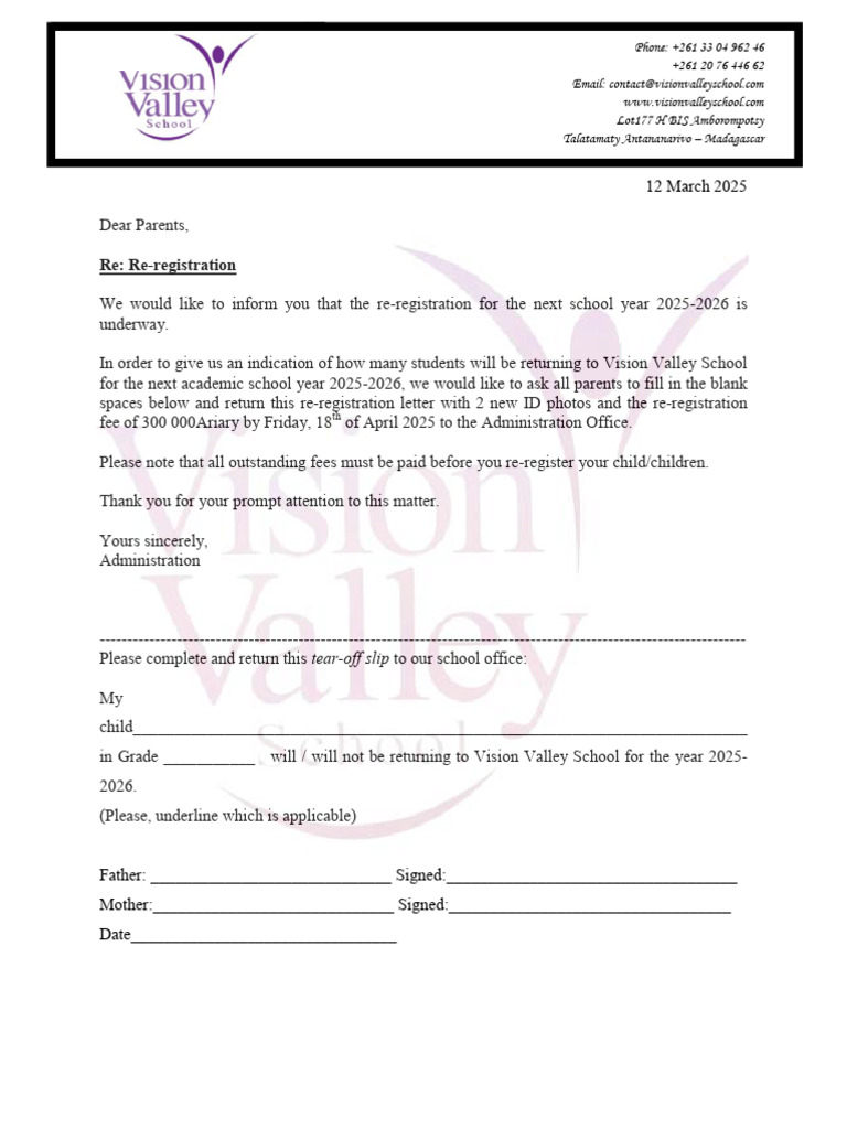 VVS Re-registration for 2025-2026 | PDF