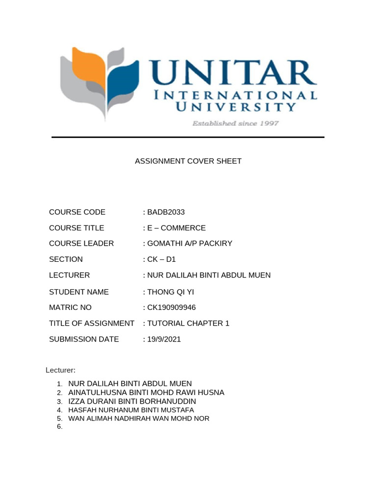 Assignment Cover Sheet | PDF