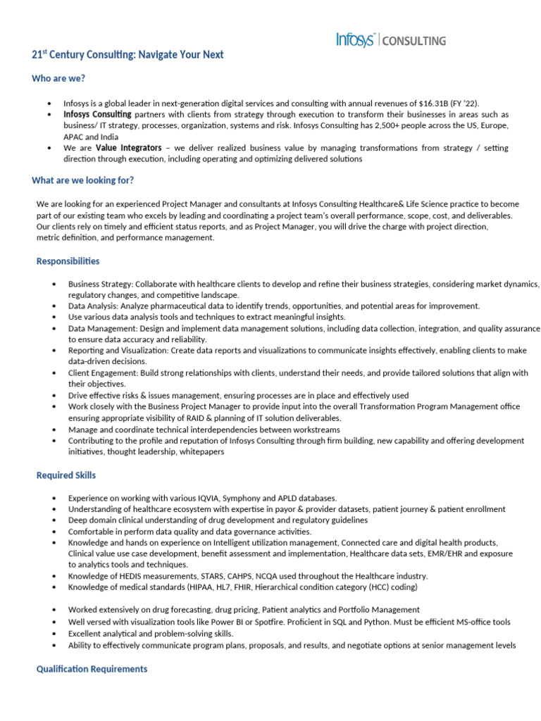 Project Manager Role in Healthcare Consulting | PDF | Electronic Health ...