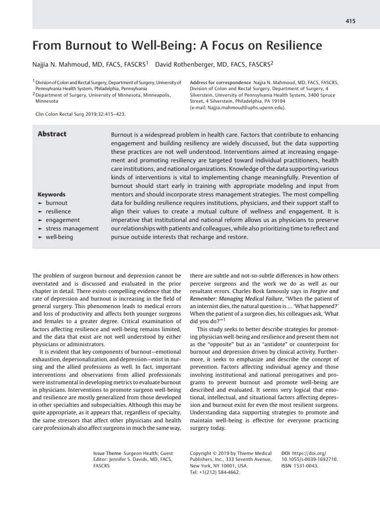 From Burnout To Well-Being: A Focus On Resilience | PDF | Occupational ...