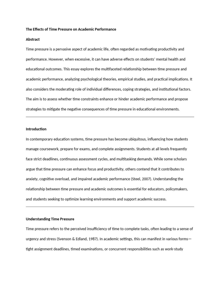 Time Pressure's Impact on Academic Success | PDF | Mental Health ...