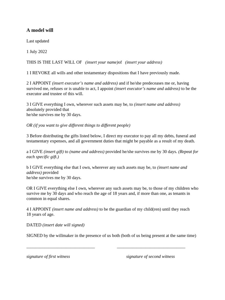 Simple Will Template | PDF