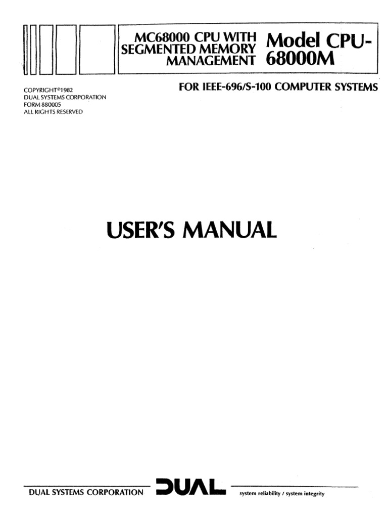 DUAL Model 68000M CPU Board Manual | PDF