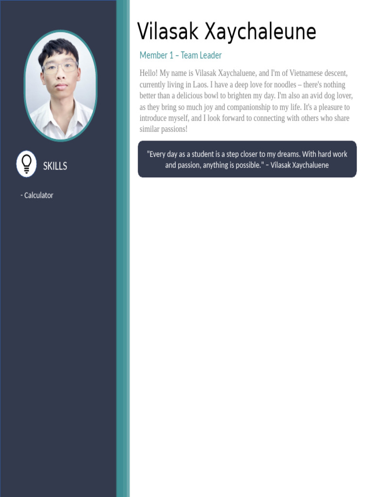 Vilasak Xaychaleune: Team Leader Profile | PDF
