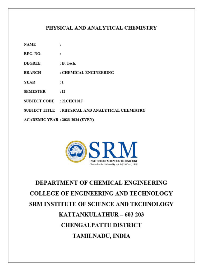 Physical and Analytical Chemistry Lab Guide | PDF | Chemical ...