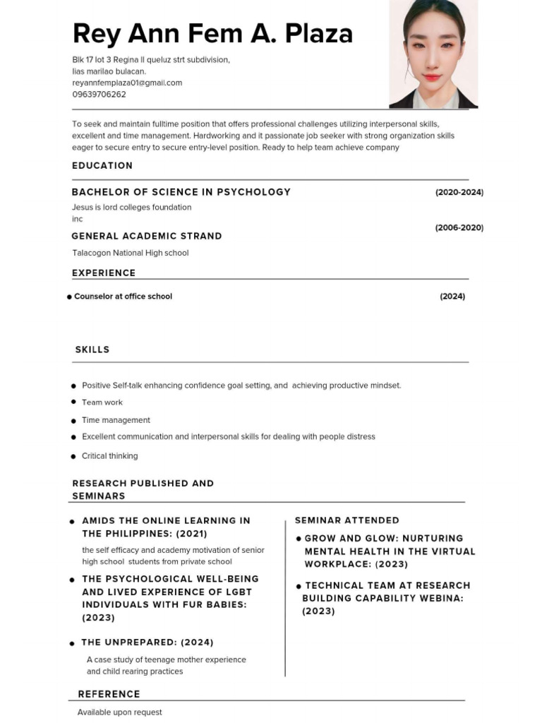 Rey Ann Fem A Plaza Office Staff Resume | PDF