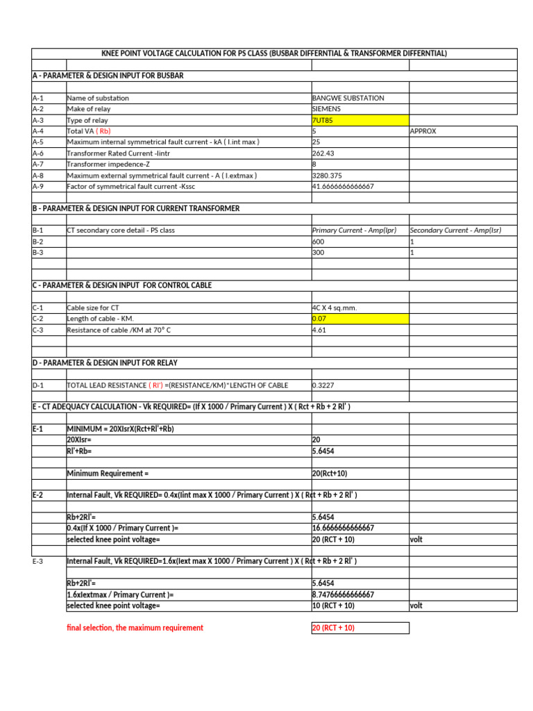 Knee Point Voltage Calculation Guide | PDF | Electrical Equipment ...
