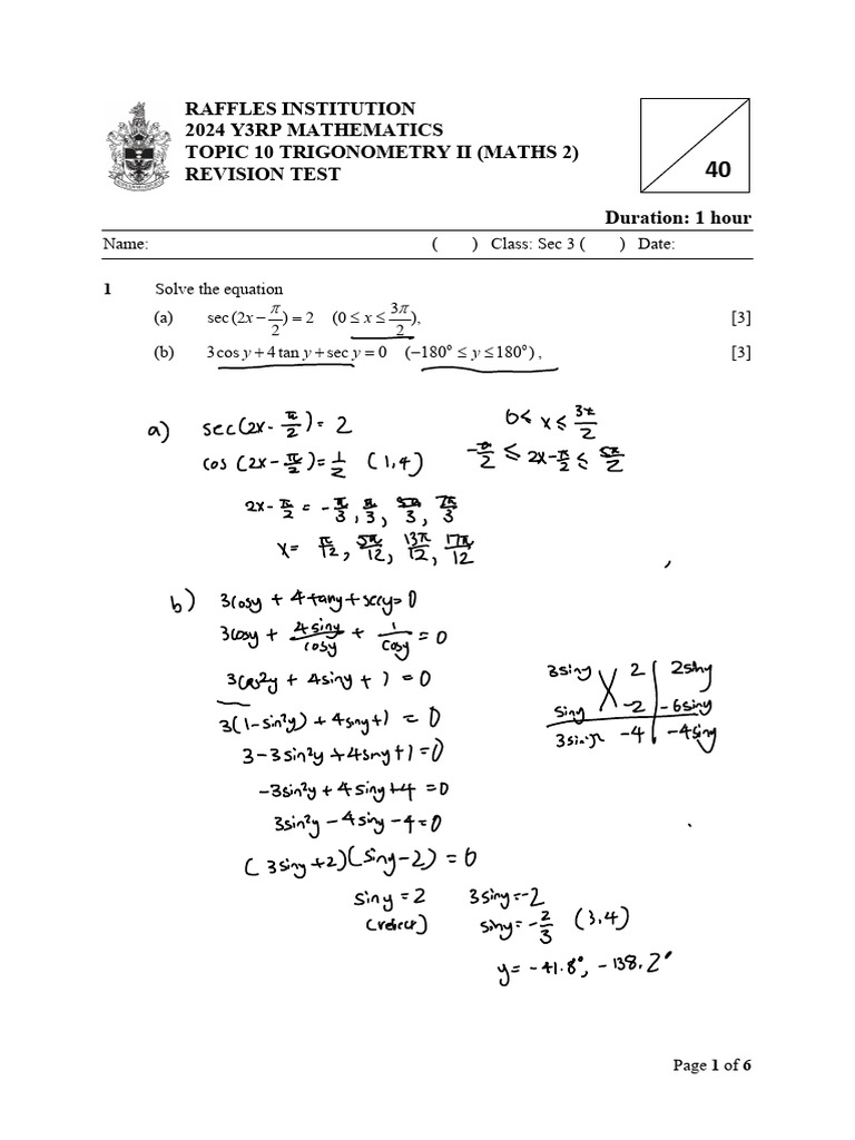 2024 Trigonometry II Revision Test | PDF | Trigonometric Functions ...