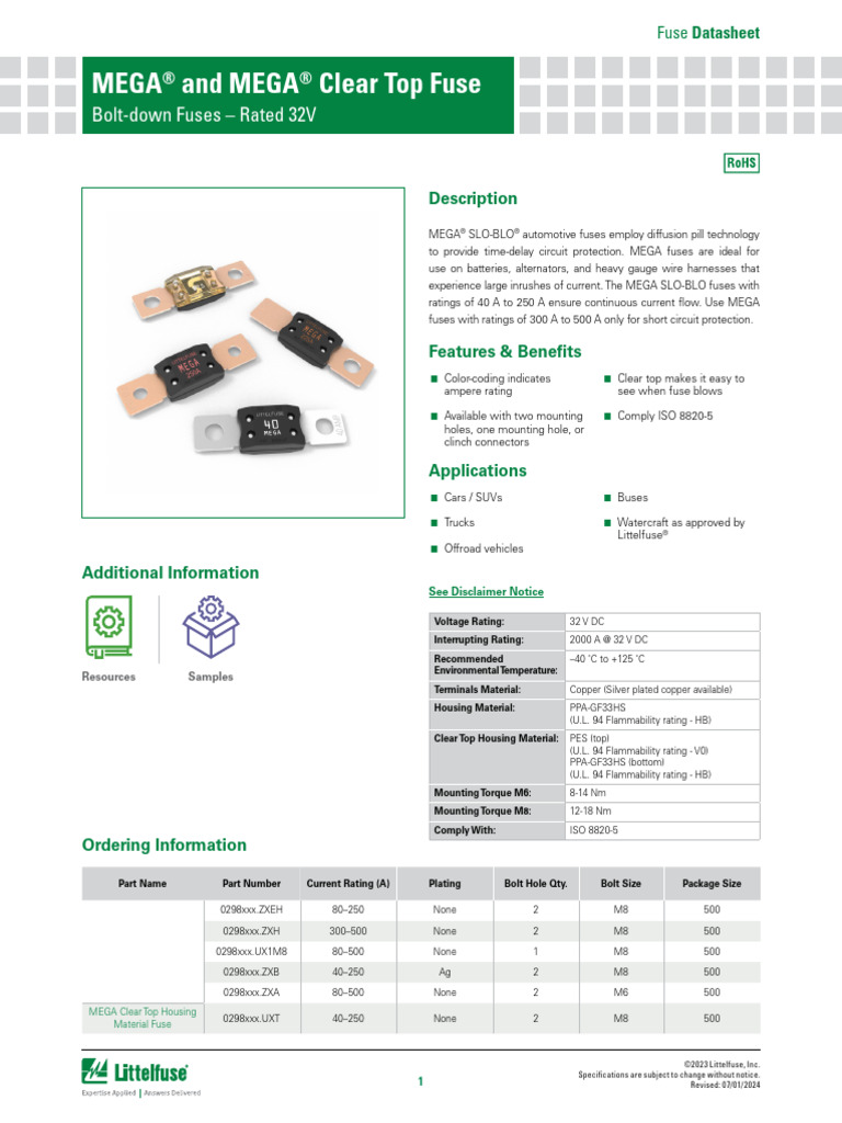 Littelfuse Datasheet 298 MEGA32V r4.0 | PDF | Fuse (Electrical ...