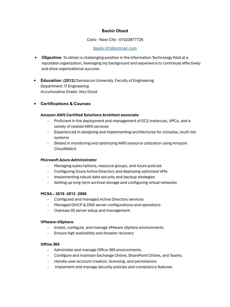 IT Professional Resume: System Engineer | PDF | Active Directory ...