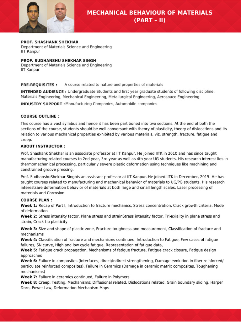 Mechanical Behaviour of Materials 2 | PDF | Fatigue (Material) | Fracture