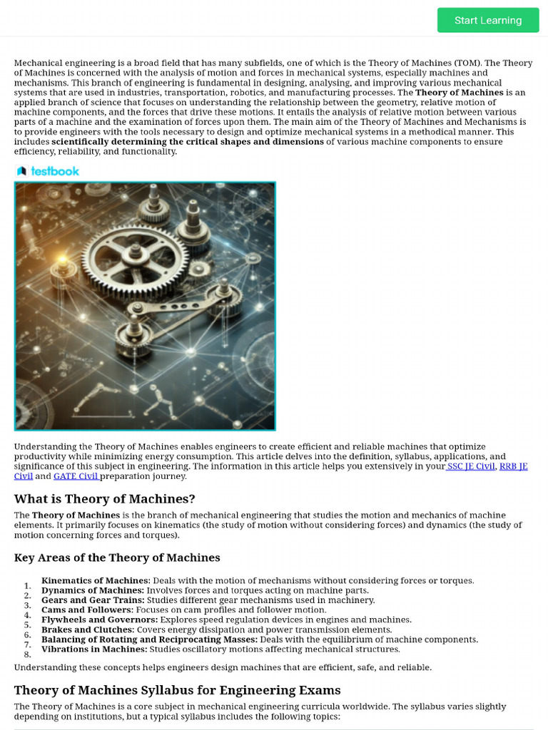 Theory of Machines - Download Subject Notes & Free PDF For AE - JE Exam ...
