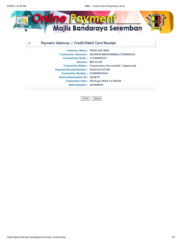 MBS e-Payment Transaction Receipt | PDF
