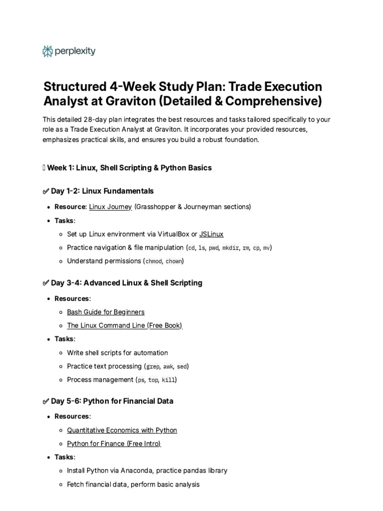 28-Day Plan for Trade Execution Analysts | PDF | Algorithmic Trading | Risk