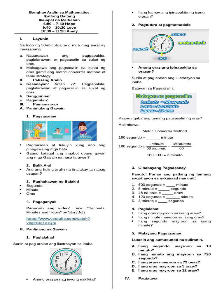 Banghay Aralin Sa Mathematics (Week 1) | PDF