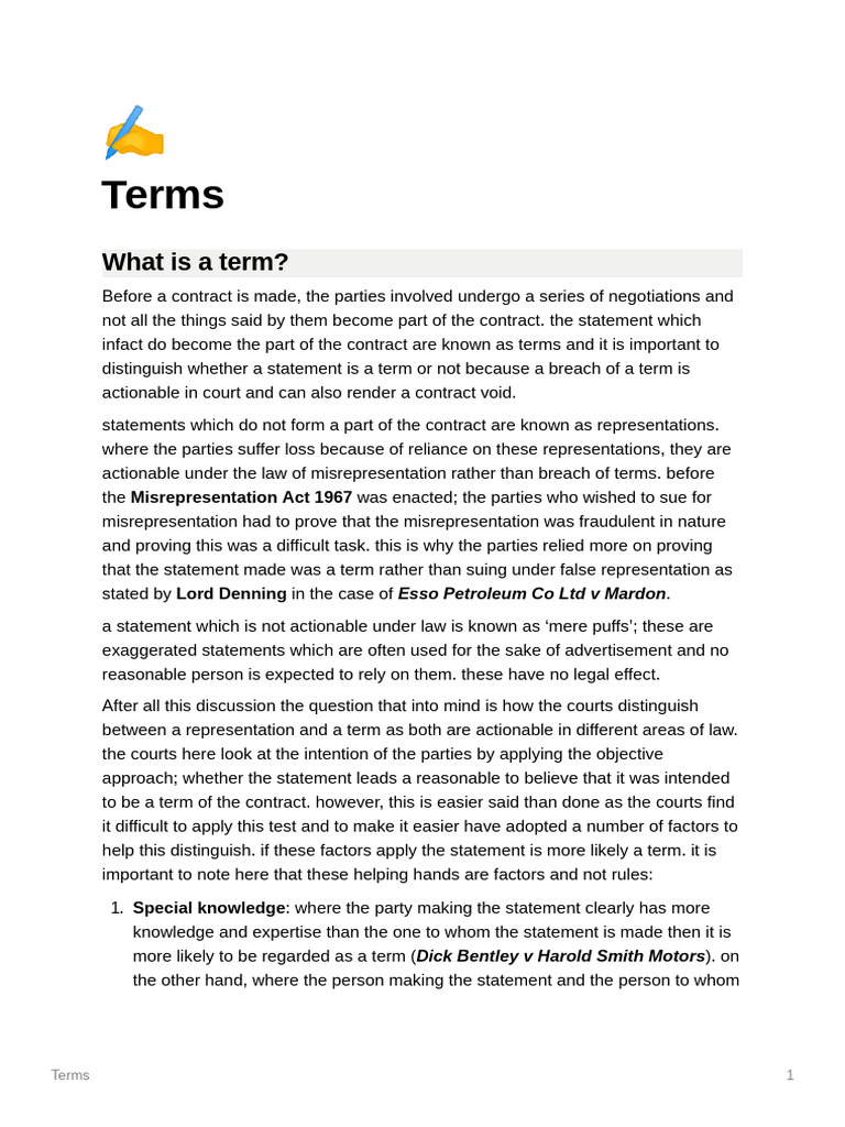 terms | PDF | Contractual Term | Civil Law (Legal System)