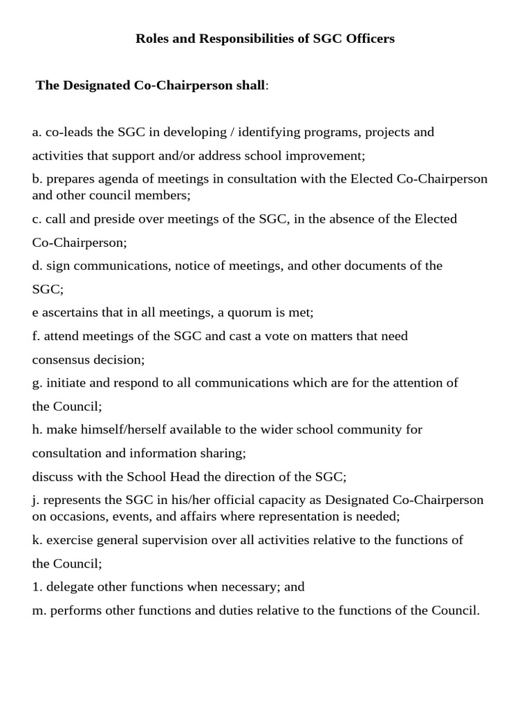 SGC Officers' Roles and Duties | PDF | Government