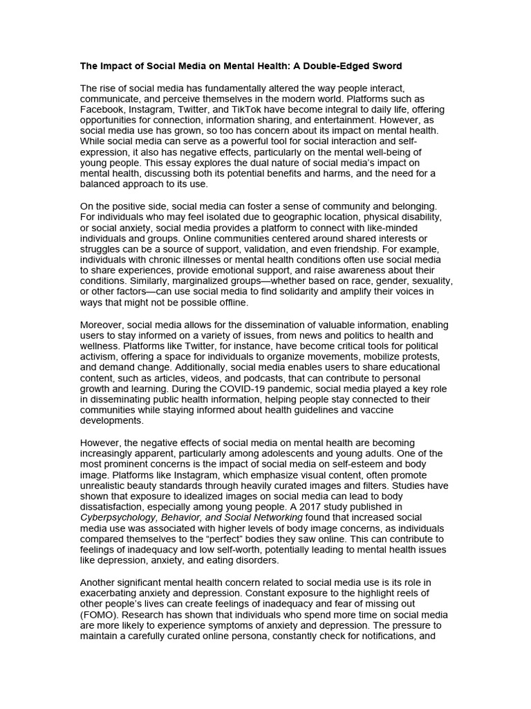 The Impact of Social Media On Mental Health | PDF | Popular Culture ...