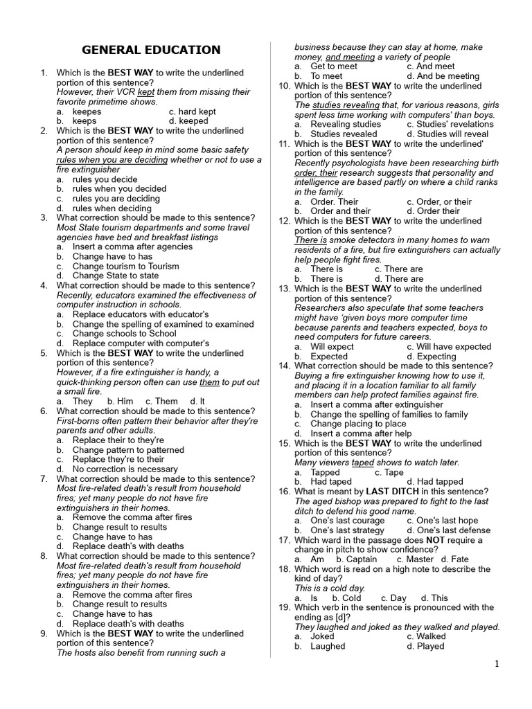 General Education Grammar and Usage Quiz | PDF | Reproduction | Water