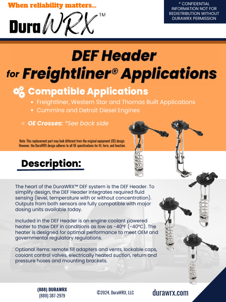 DEF Header For Freightliner Applications | PDF | Mechanical Engineering