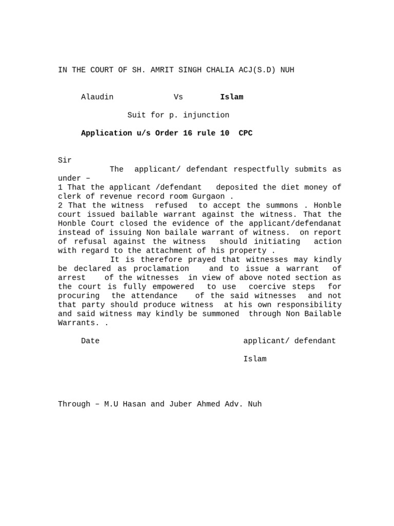 Court Application for Witness Summons | PDF