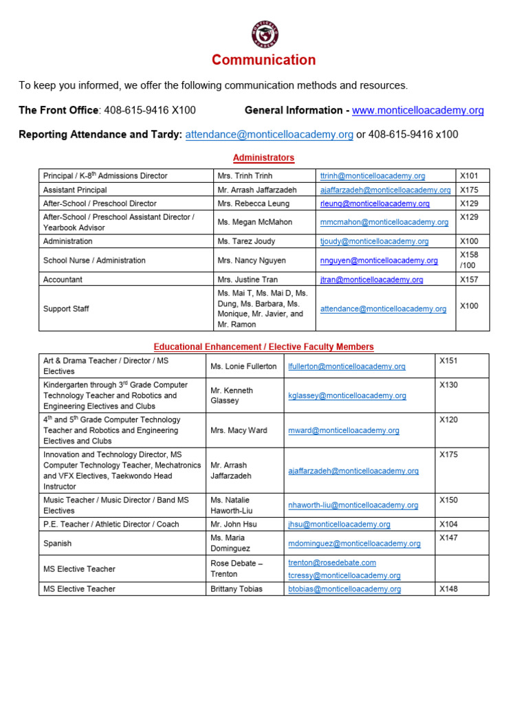 MA K-8th School Directory 2024-2025 | PDF | Educational Stages | School ...