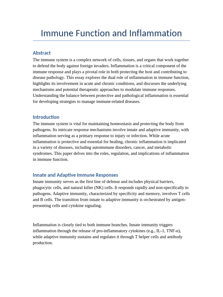 Inflammation's Role in Immune Function | PDF | Immune System | Inflammation