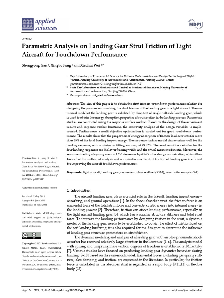 Parametric Analysis On Landing Gear Strut Friction | PDF | Friction | Force