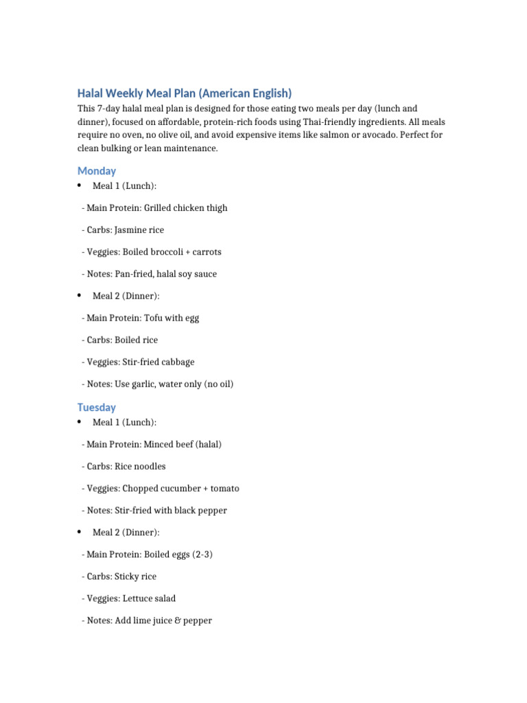 Halal Meal Plan American English | PDF | Lunch | Meal