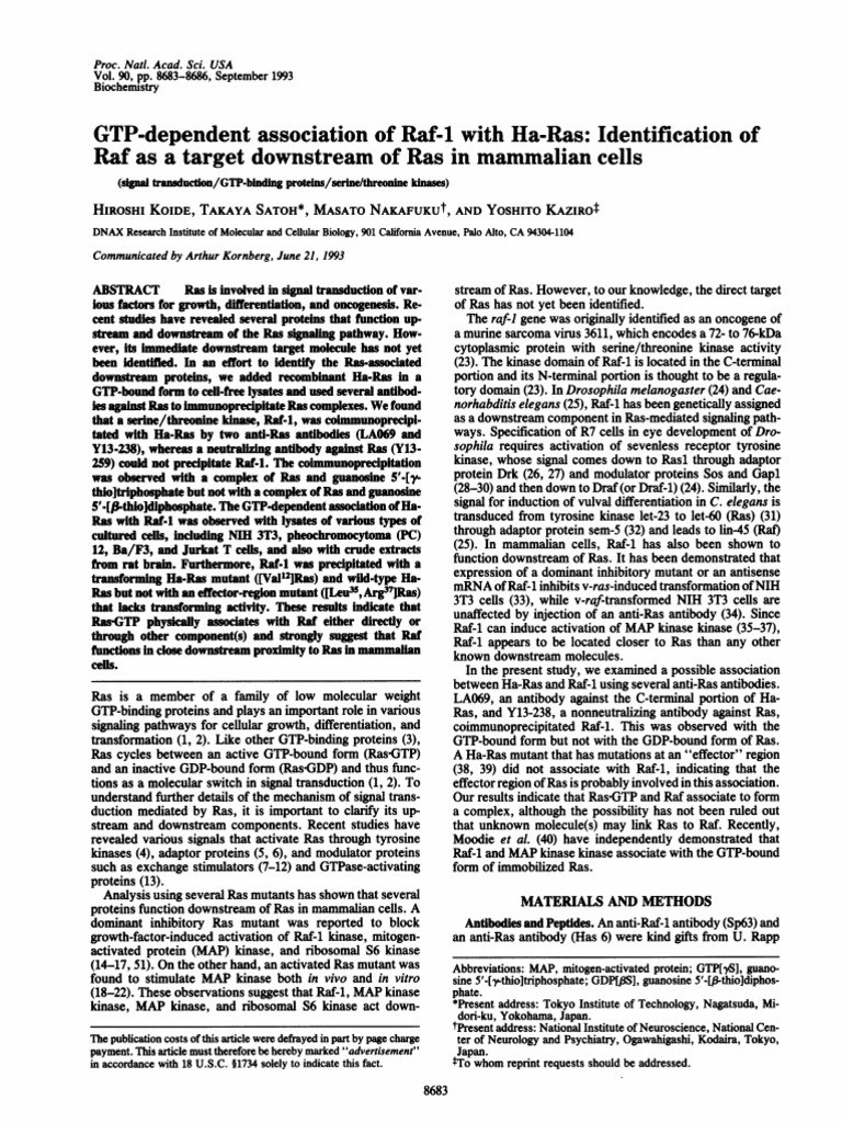 Raf-1 Interaction with Ha-Ras in Cells | PDF | Signal Transduction ...