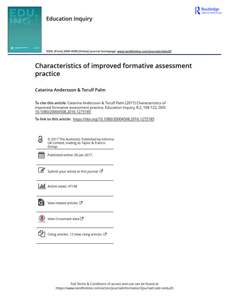 Improved Formative Assessment Practices | PDF | Teachers | Learning