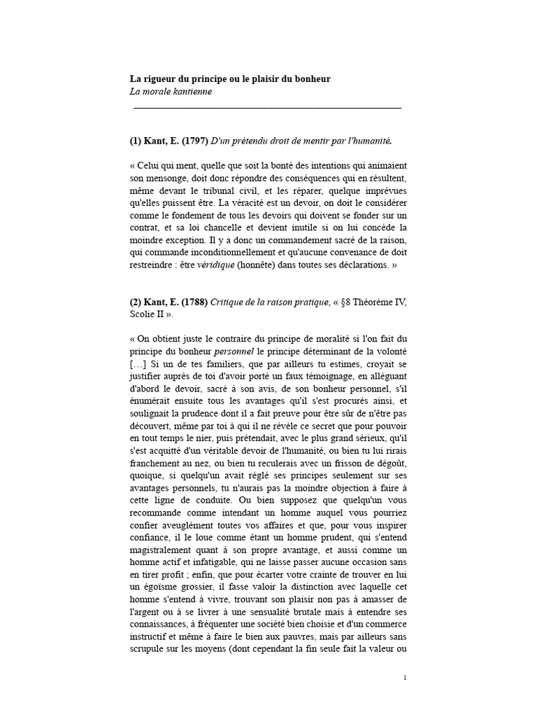 Morale kantienne : Rigueur vs Bonheur | PDF | Métaphysique
