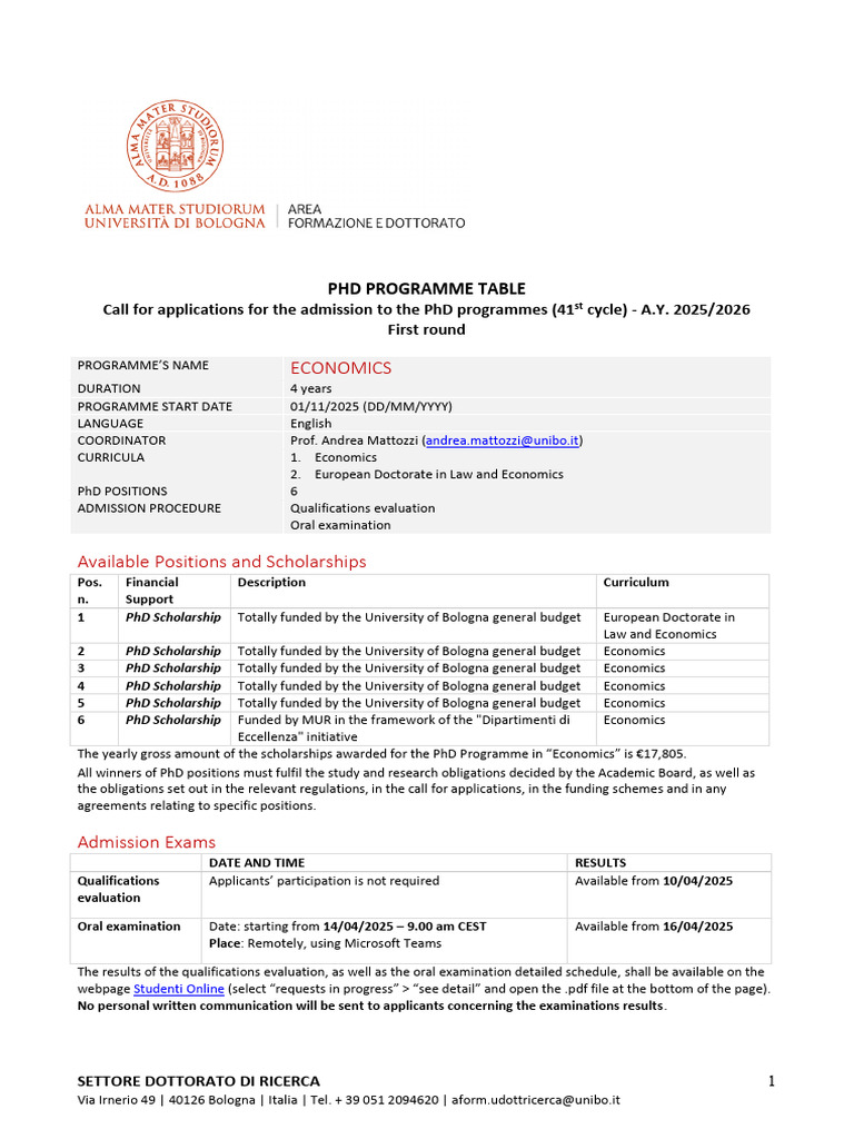 41 - PHD Programme Table - Economics | PDF | Academic Degree | Doctor ...