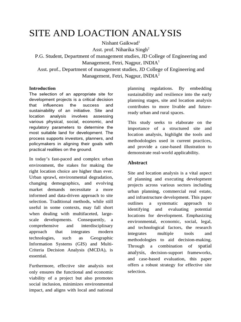 Site and Location Analysis Framework | PDF | Geographic Information System