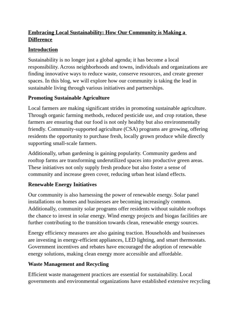 Community Initiatives for Local Sustainability | PDF | Sustainability ...