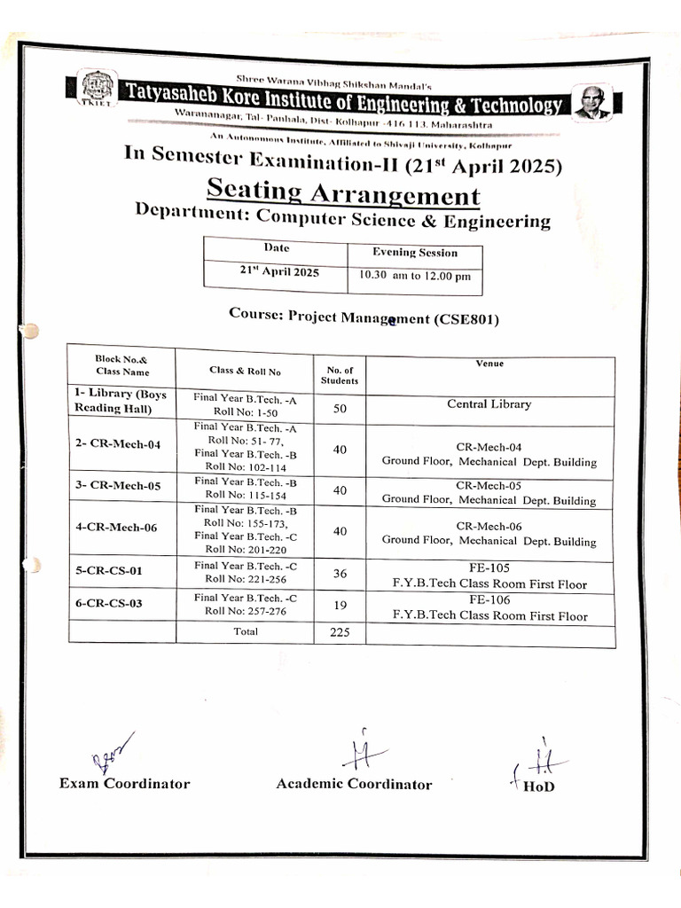 Updated Final Year CSE Seating Arrangement | PDF